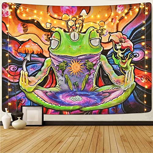 Krelymics Frog Tapestry Mushroom Tapestry Mystic Eyes Tapestries Moon Phase Tapestry Abstract Tapestry Wall Hanging for Room(51.2 x 59.1 inches)