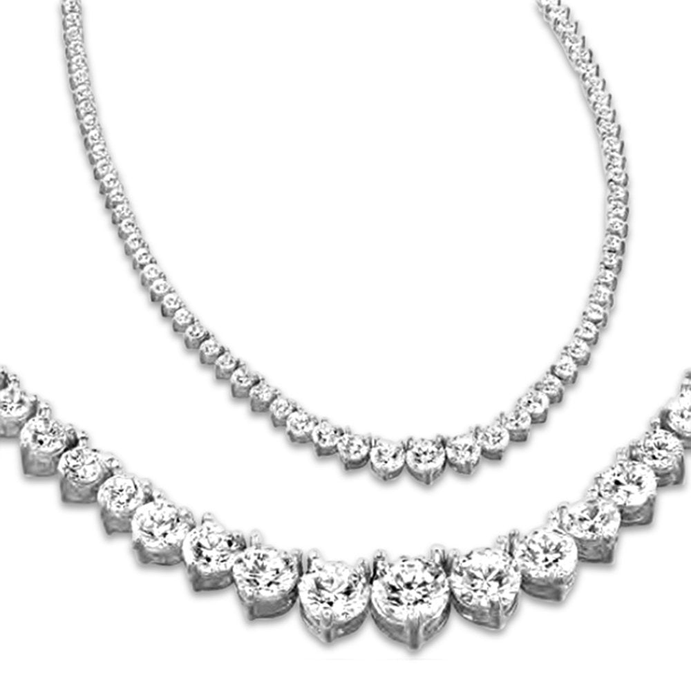 Houston Diamond District Womens 5 Carat Round 14K White Gold 17"Graduate Diamond Tennis Riviera Necklace (J-K Color, I1-I2 Clarity) Graduating Value Collection 3 Prong