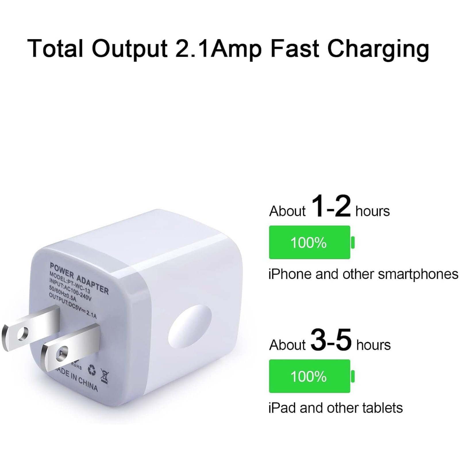 USB Wall Charger Adapter, FiveBox 5Pack 2.1Amp Fast Dual Port Wall Charger USB Plug Charging Block Charger Brick Cube Charger Box for iPhone 16 Pro Max 15 14 13 12 11 Xs XR X 8 7, Samsung, Android