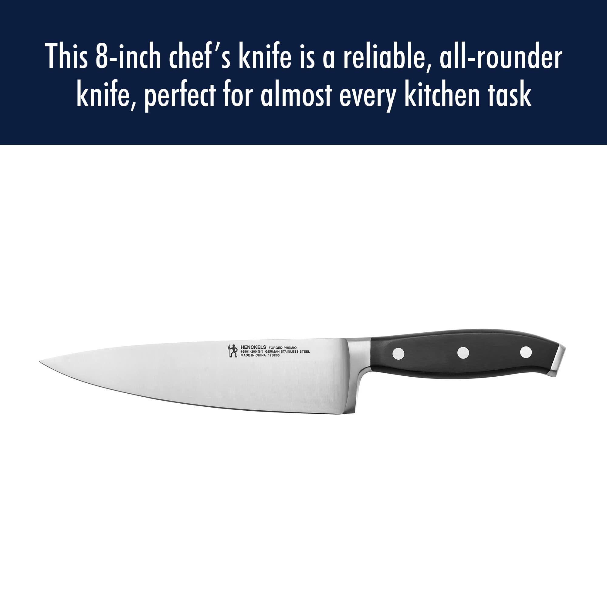 HENCKELS Forged Premio Razor-Sharp 8-Inch Chef Knife, Black, German Engineered Informed by 100+ Years of Mastery