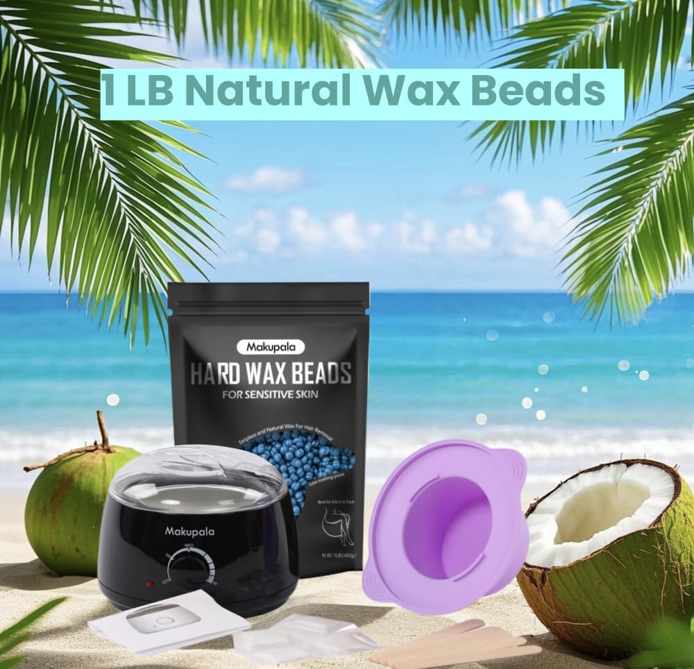 Wax Warmer for Hair Removal, Professional Wax Machine at Home, Brazilian Waxing Heater, Bikini Waxing Melt Kit with 500ml Silicone Pot & 0.6lb Scented Hard Wax Beads for Sensitive Skin, Face, Legs