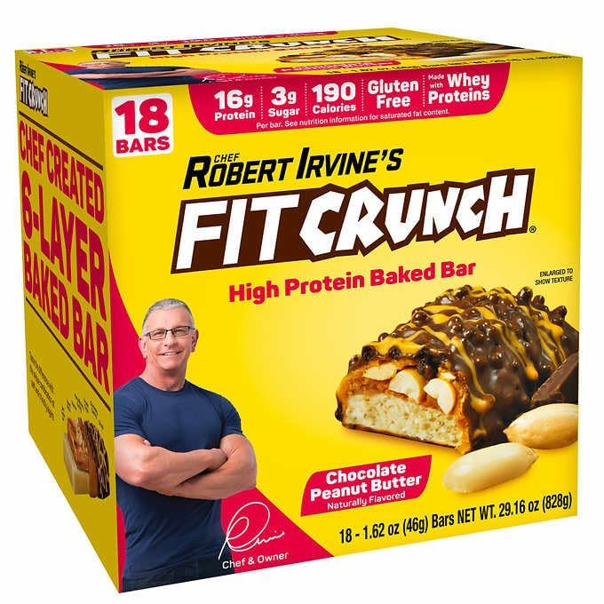 Chef Robert Irvine’s Fitcrunch Whey Protein Bars, 18-count, 1.62oz, Chocolate Peanut Butter