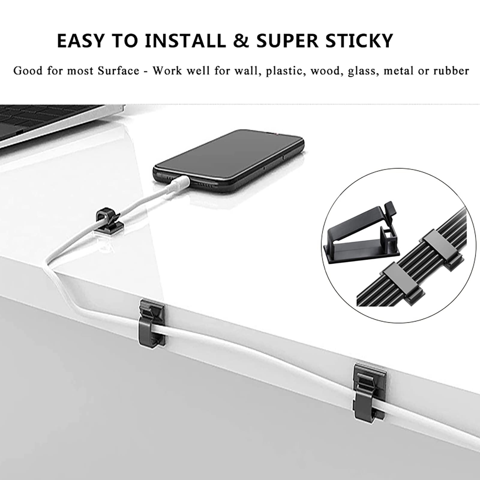 DRIVUU 311Pcs Cable Management Organizer Kit 4 Cable Sleeve Split,53Cable Clips 12Cord Clips Holder,22 Cable Ties, 20 Adhesive Wall Cable Tie, 200Fasten Cable Ties for TV Office Home Electronics