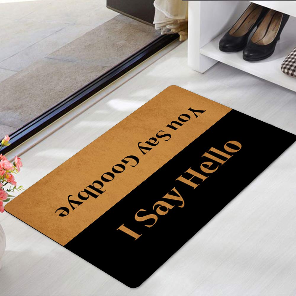 Weilon Entrance Door Mat Funny Welcome You Say Goodbye and I Say Hello Rubber Non Slip Backing Mat for Indoor Outdoor 23.6 in(W) X 15.7 in(L)