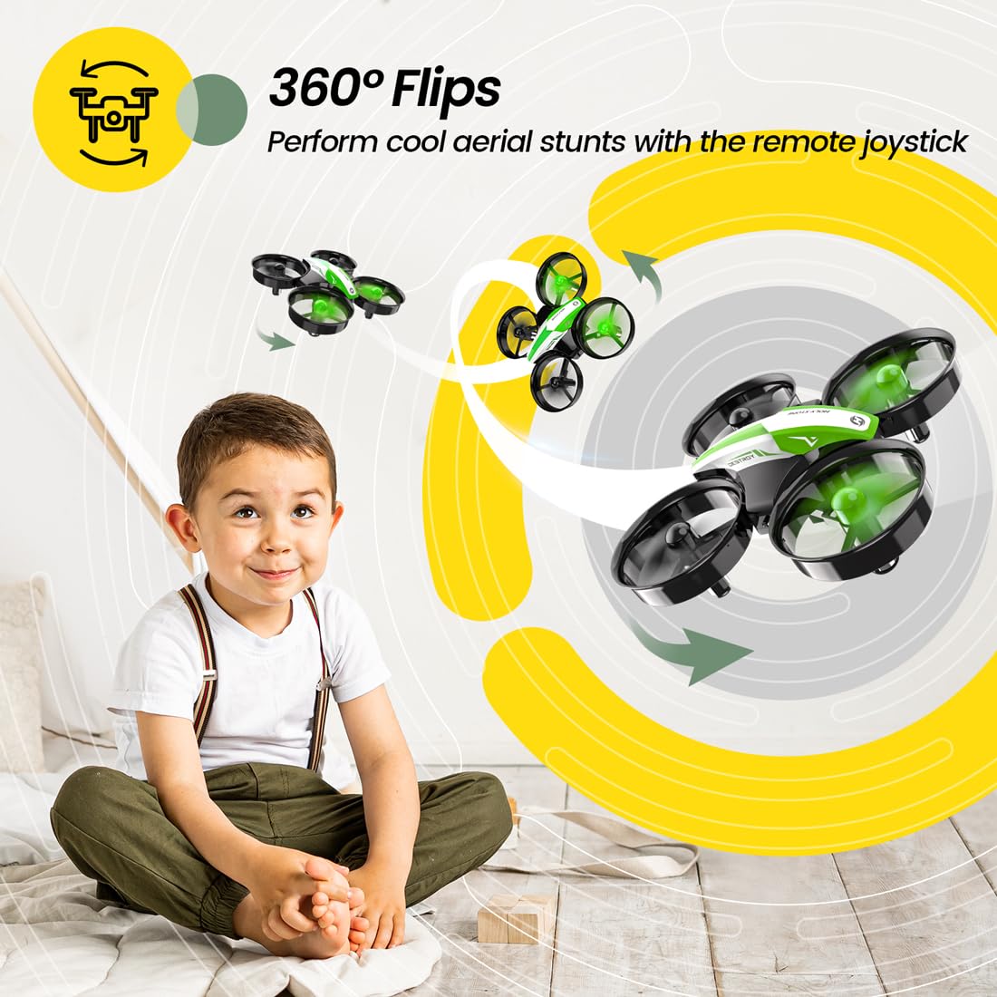 Holy Stone Mini Drone for Kids and Beginners, Indoor Outdoor Quadcopter Plane for Boys Girls with Auto Hover, 3D Flips, 3 Batteries, Headless Mode, Great Gift Toy for Boys and Girls, Green