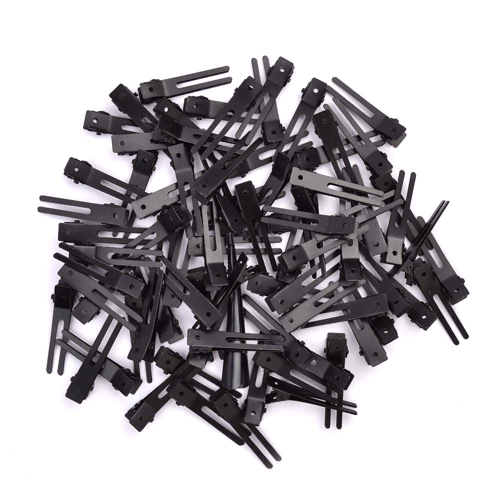 choicbaby 120pcs Double Prong Curl Clips, 1.8' Stainless Steel Hair Clips for Hair Bow, Great Pin Curl Clip, Hair Salon Barber (Black, 1.8 inches, 4.5 cm)