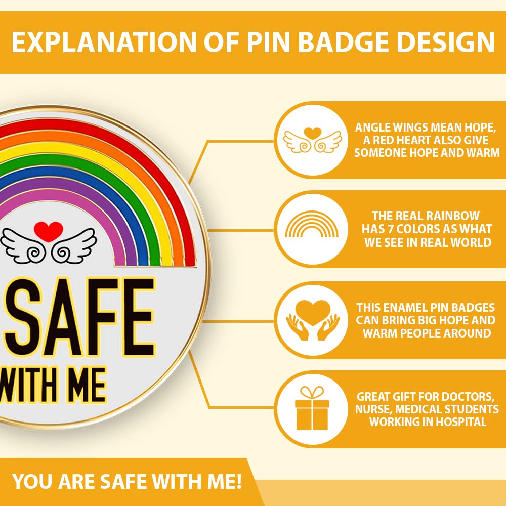 You are Safe with Me, Pride Pins for Doctor Nurse Medical Students Brooch Pins, Rainbow with Wing Design Lgbtq accessories Enamel Pins for Backpacks