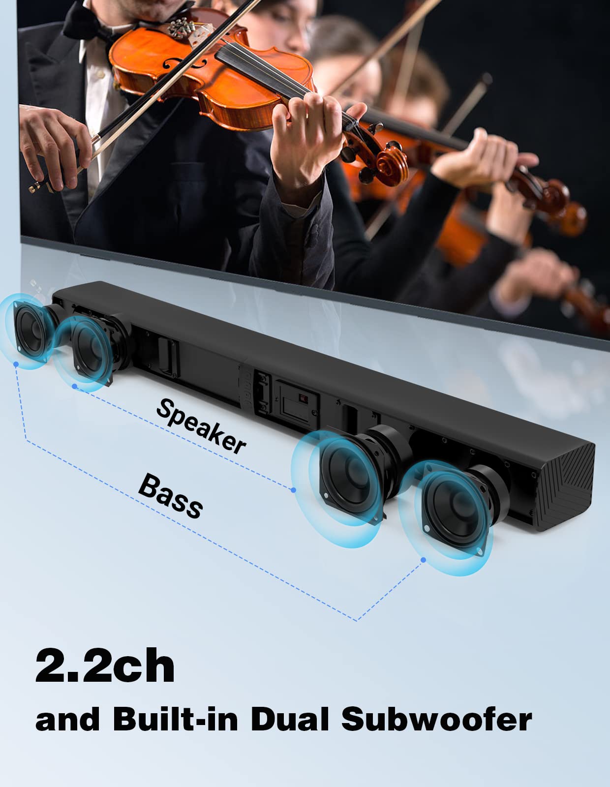 Puxinat 2 in 1 Separable Sound Bars for TV, 2.2 Channel 32Inch Bluetooth 5.0 TV Speaker for Surround Sound System, Built-in Dual Subwoofer, Bass Adjustable, Remote Control Included (2.2CH Sound Bar)