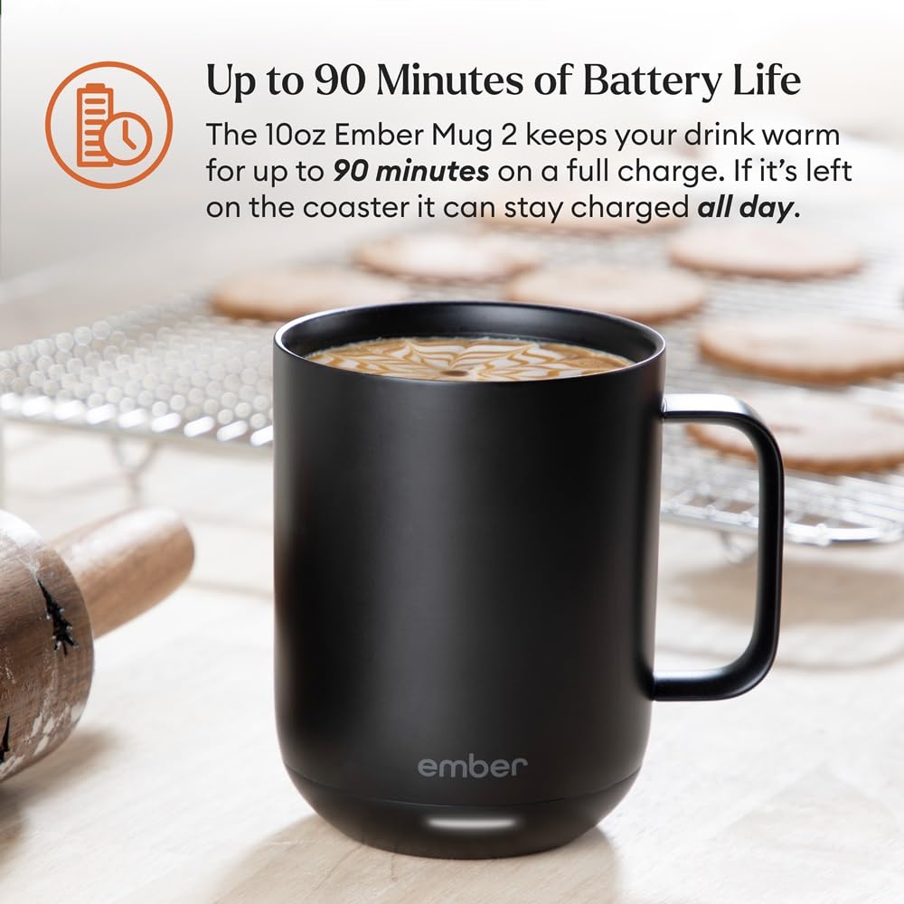 Ember Temperature Control Smart Mug 2, 10 Oz, App-Controlled Heated Coffee Mug with 80 Min Battery Life and Improved Design, Black