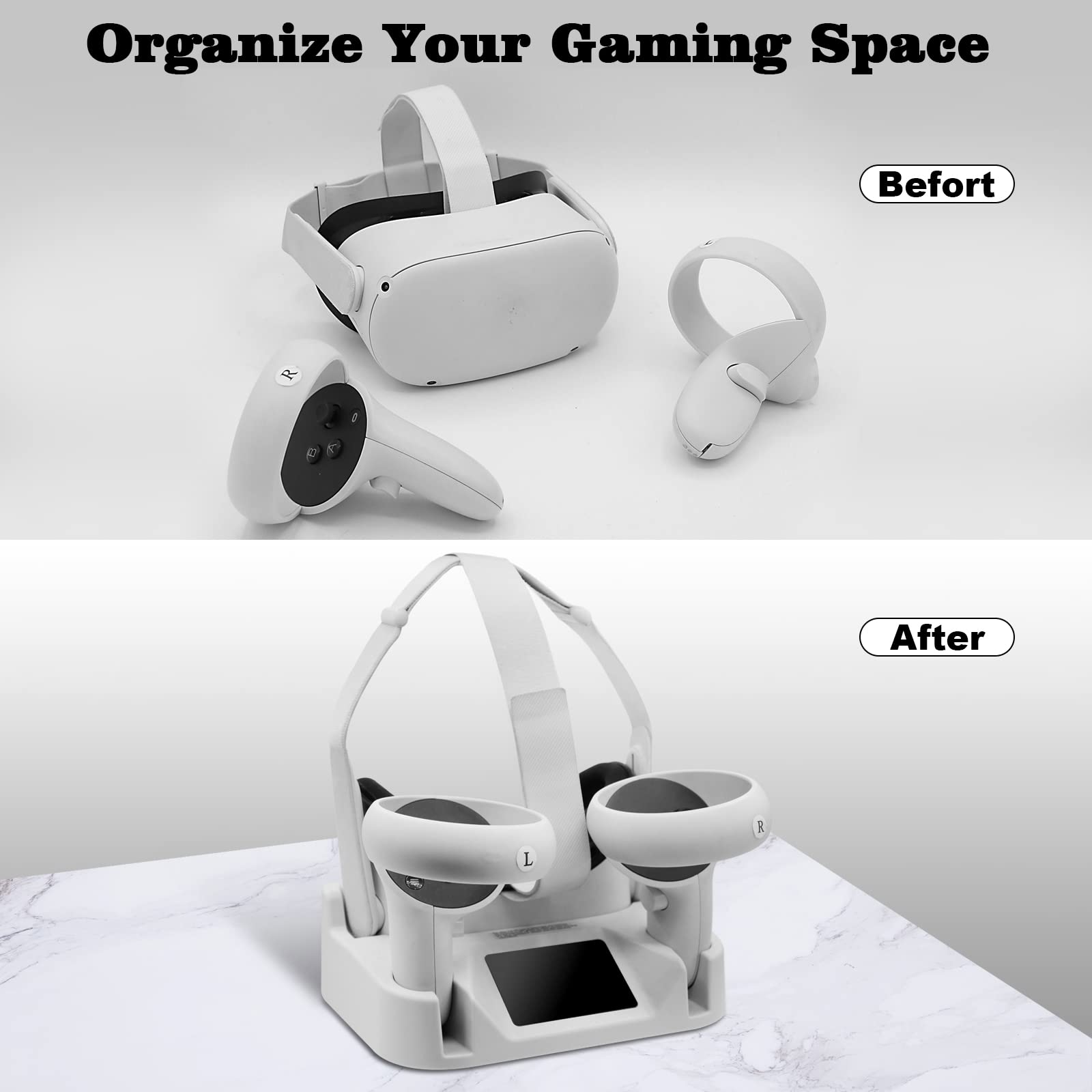 VR Charging Station for Oculus/Meta Quest 2, Charging Dock Stand Set with 2 Rechargeable Batteries, Magnetic Charging Headset and Touch Charging Controller, USB-C Charger Cable