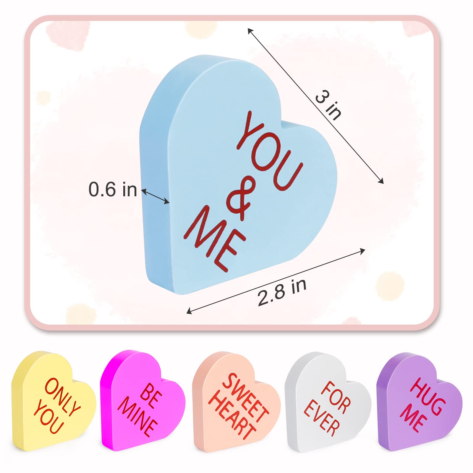 Wooden Valentines Day Decor, 6 PCS Double Printed Wood Conversation Heart Decor Signs for Valentines Decorations - Valentines Day Decorations for The Home, Table, Tiered Tray, Mantel, Shelf, Office