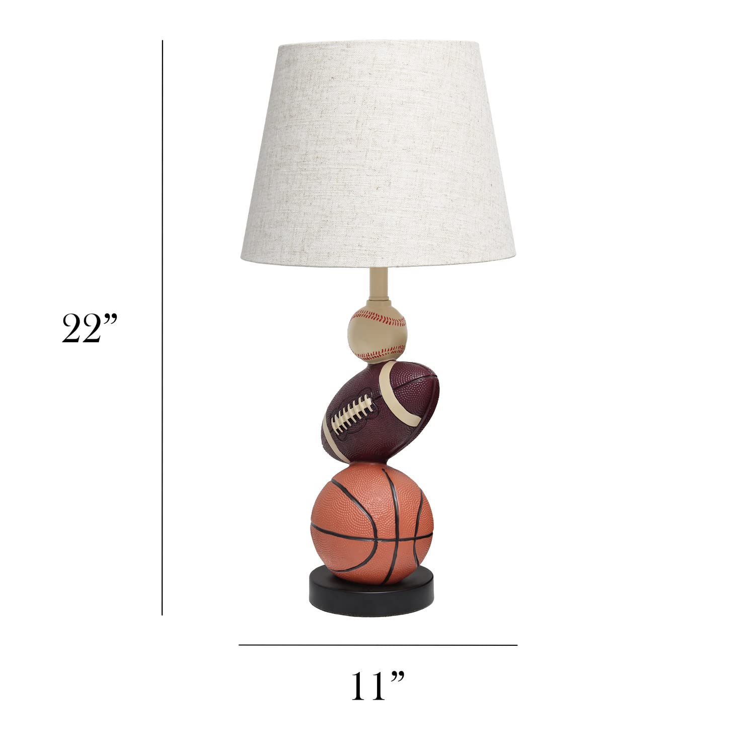 Simple Designs LT1082-SPT SportsLite 22" Tall Popular Sports Combo Basketball, Baseball, Football Polyresin Table Desk Lamp w Light Beige Fabric Shade for Kids' Room, Nursery,Bedroom,Gameroom,Mancave
