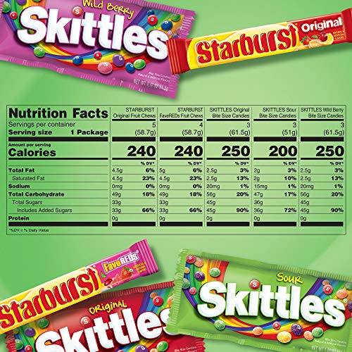 SKITTLES & STARBURST Variety Pack Full Size Chewy Candy Assortment, 37.05 oz, 18 Bars