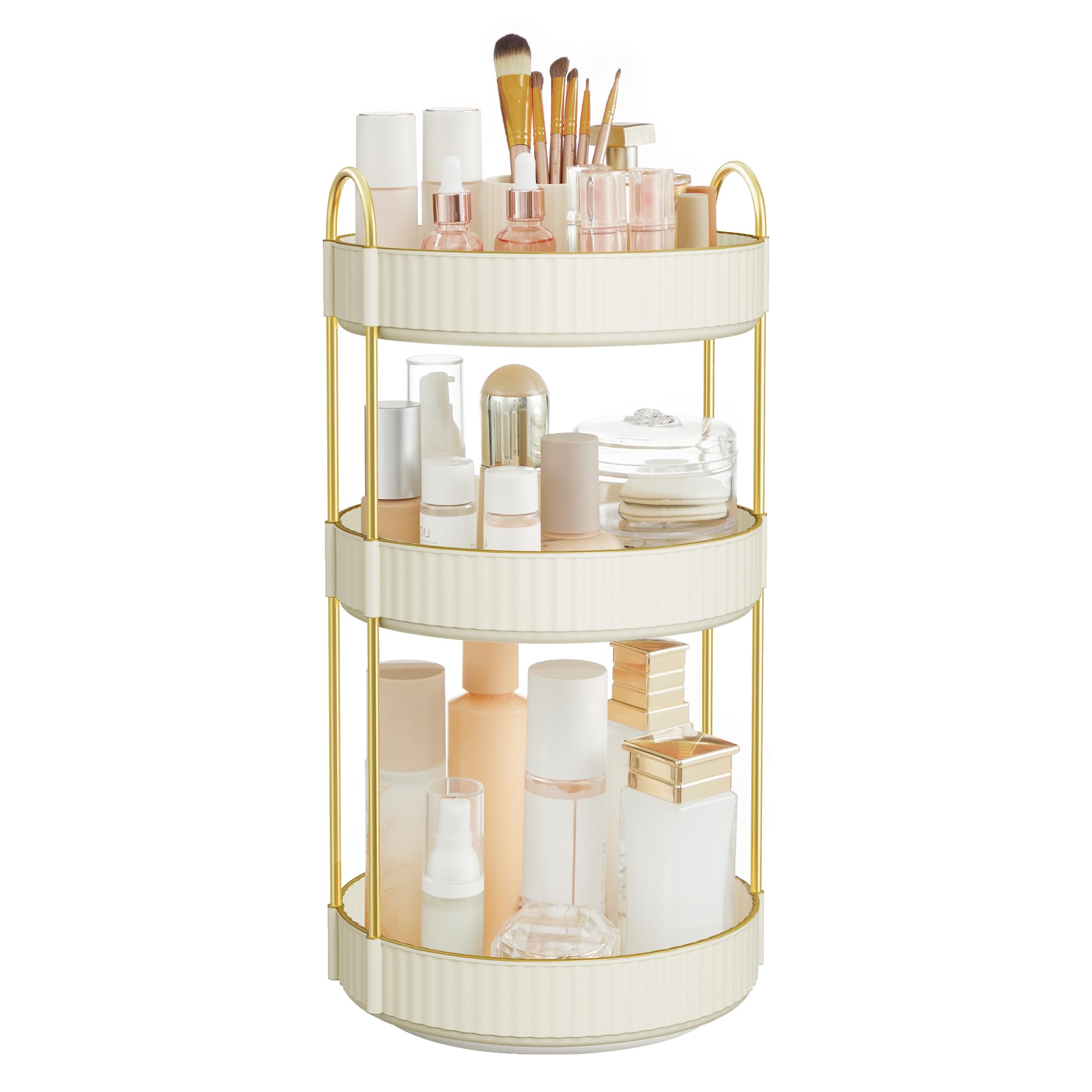 SONGMICS Makeup Organizer, 3-Tier Round Rotating Skincare Organizer Countertop, Customizable, Toiletries Vanity Organizer, Lazy Susan, Gift, Cloud White UJKA011W01