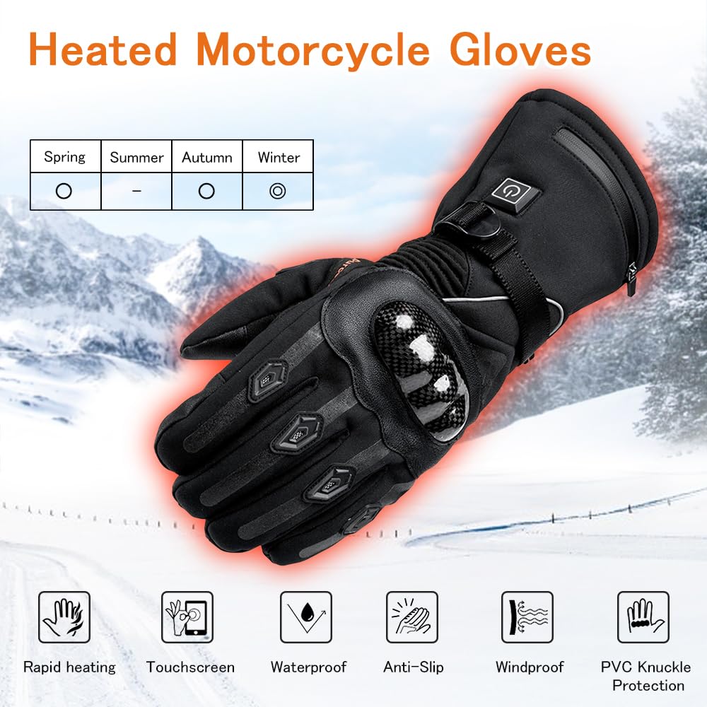 Heated Gloves,Heated Motorcycle Gloves for Men Women with 7.4V 3000mAh Rechargeable Batteries,Electric Gloves,Touchscreen Waterproof Windproof Non-Slip Heated Gloves for Cycling (Black, X-Large)