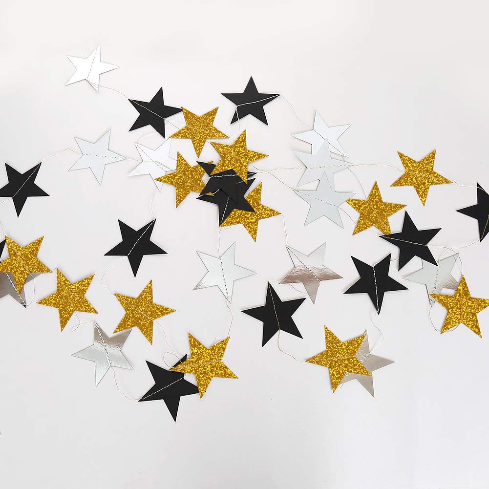 Decor365 Gold Black Star Garland Hanging Star Party DecorationsTwinkle Little Star Starry Night Galaxy Theme Graduation Birthday Bridal Shower Bachelorette NYE New Year’s Eve Party Backdrop Décor