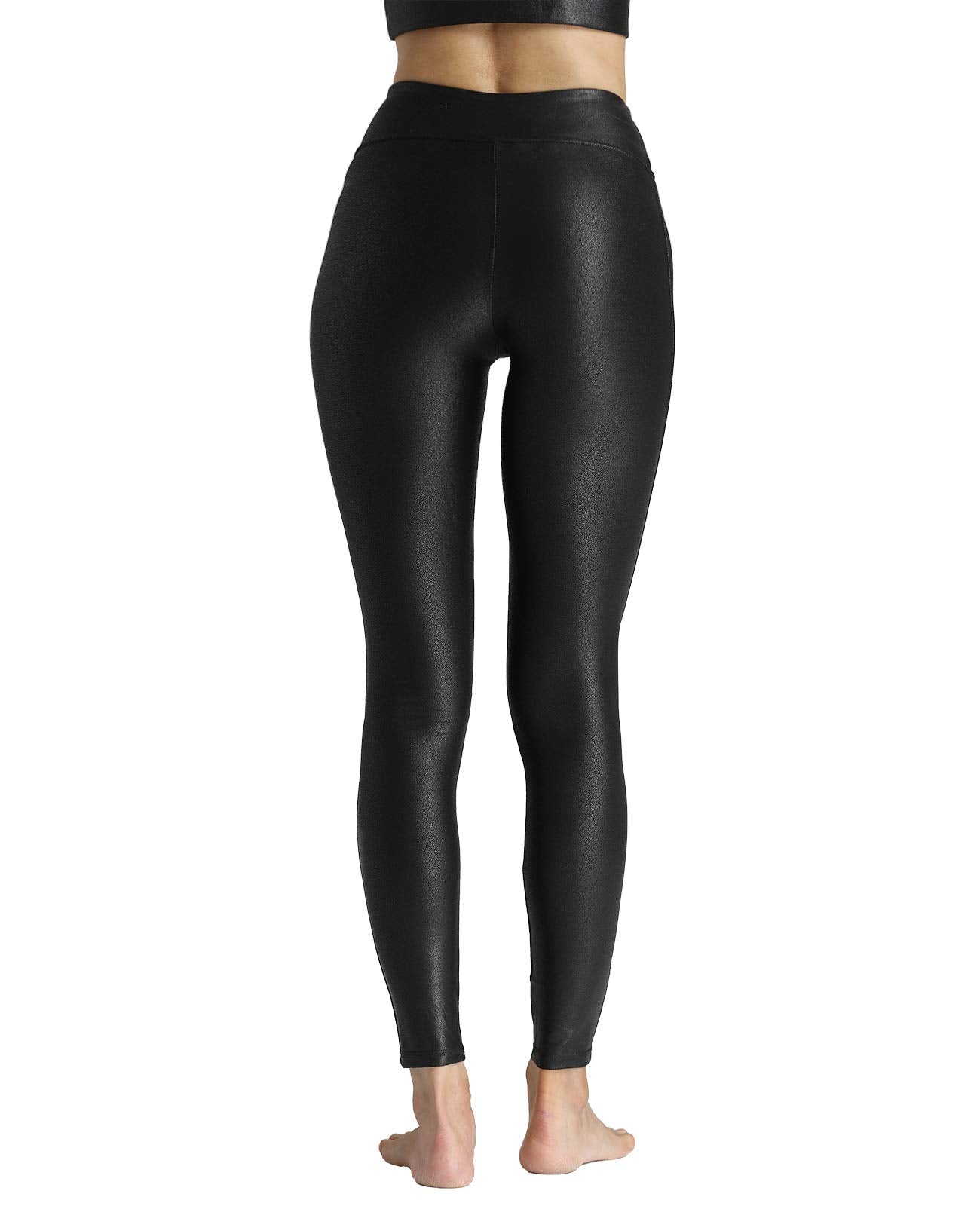 Tsful Faux Leather Leggings for Women Tummy Control High Waist Dressy Seamless Stretch Pleather Yoga Pants Black