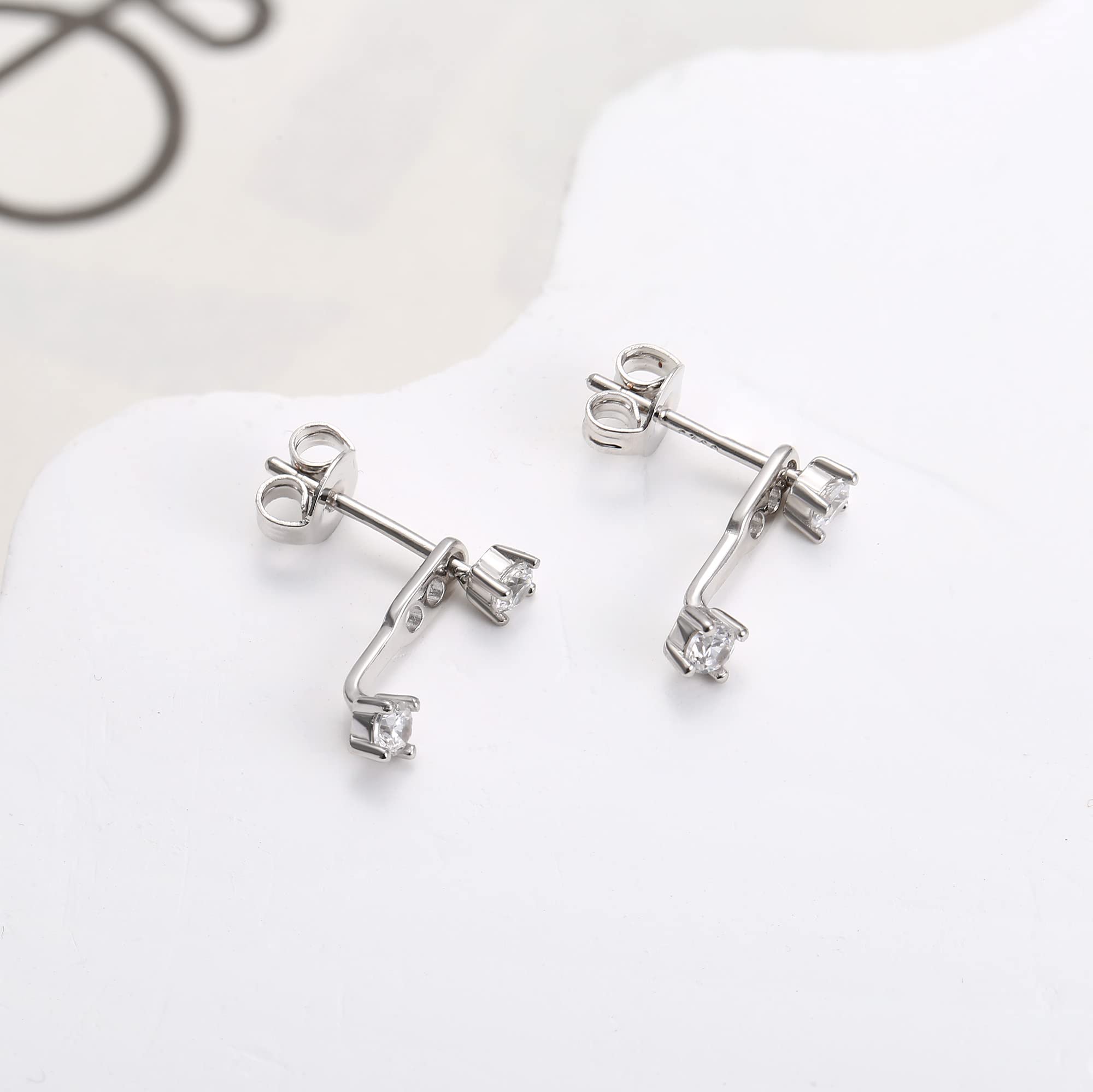 FIASASO 3 Pairs Sterling Silver Stud Hoop Earrings Set for Women Teen 925 Sterling Silver Cartilage Earrings Stud Earring Huggie Earrings Set silver White CZ