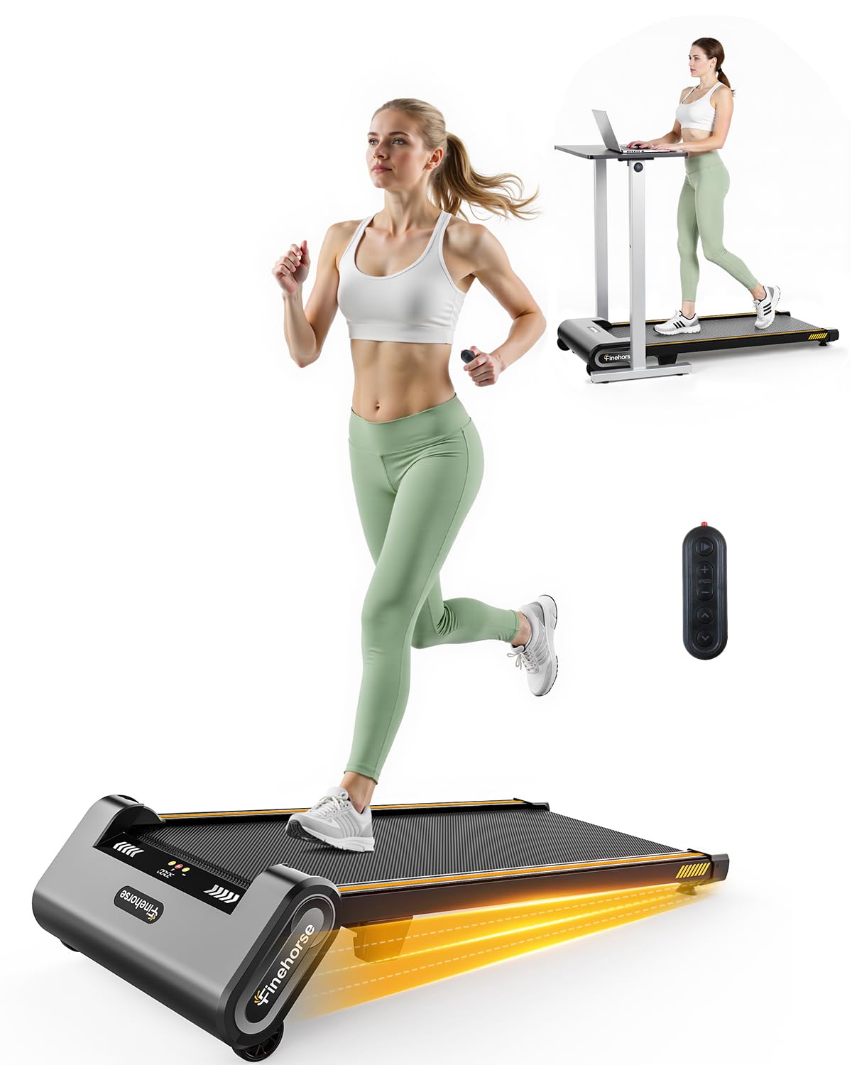 Akluer Auto Incline Walking Pad Treadmill with 13% 6-Level, Under Desk Treadmill for Home Office, 330 lbs Capacity Compact Walking Pad with Remote Control and LED for Small Spaces, Orange