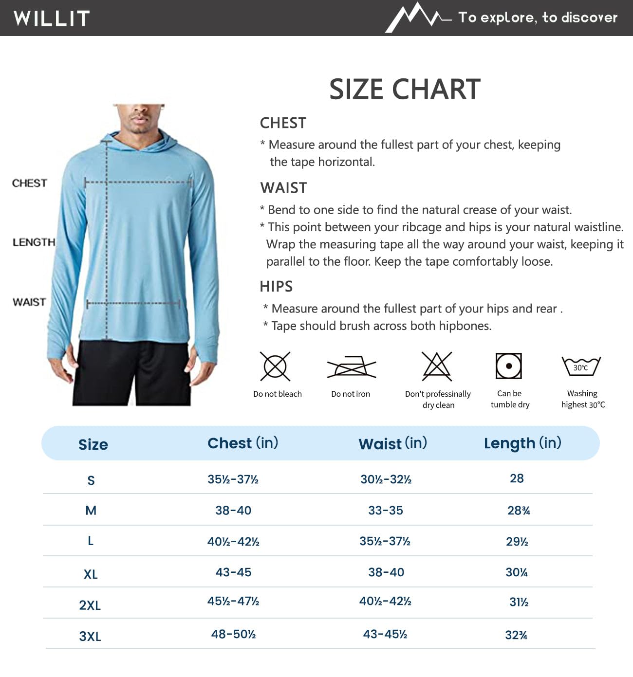Willit Men's UPF 50+ Sun Protection Hoodie Shirt Long Sleeve Rash Guard Fishing SPF Outdoor UV Shirt Lightweight Pocket Blue XXXL