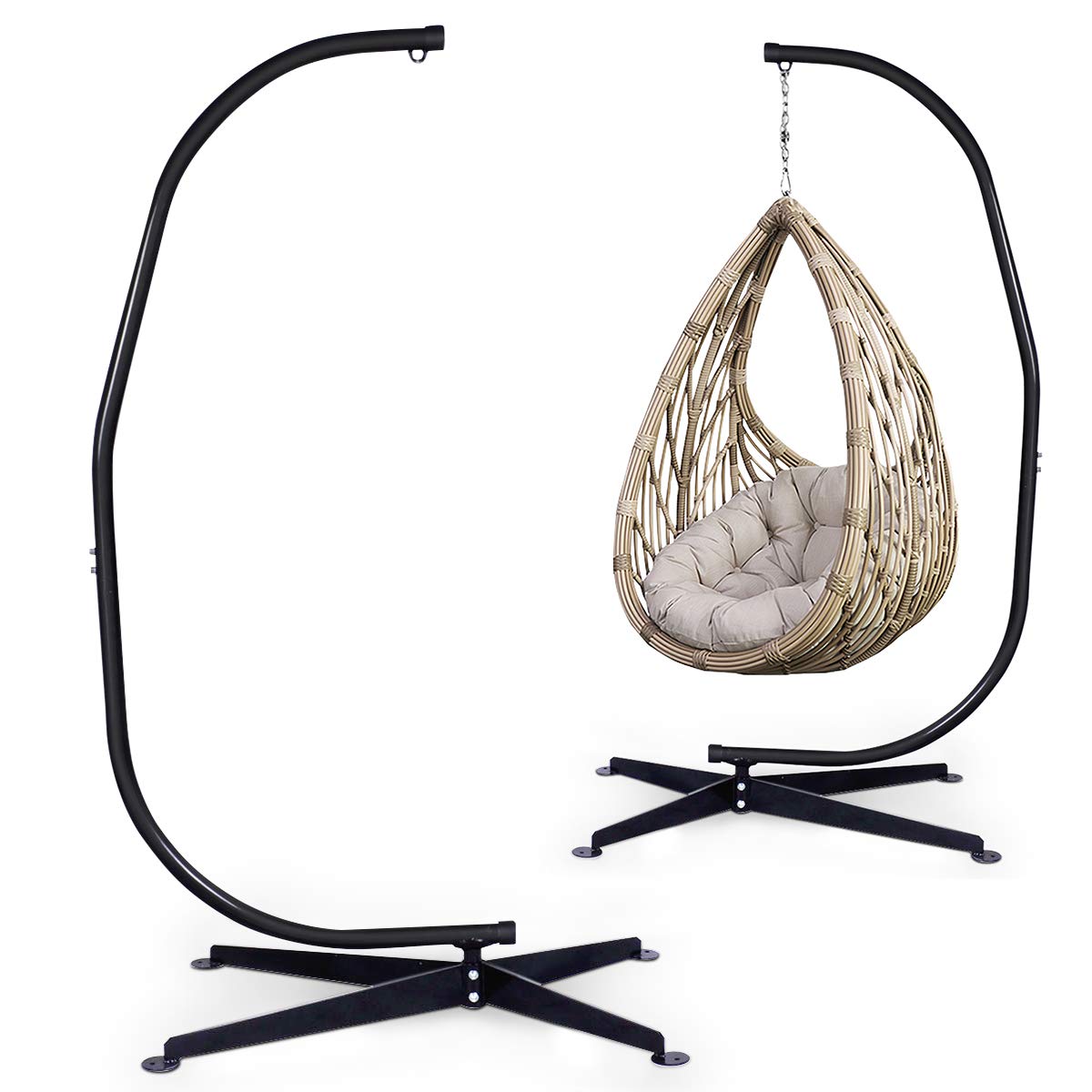 Giantex Hammock Chair Stand Only, Heavy Duty Steel C-Stand for Hanging Chair, 360° Rotation Egg Chair Stand W/Carabiner, 2" Diameter Steel Pipe, 81.5" H Stand for Swing Chair Outdoor Indoor