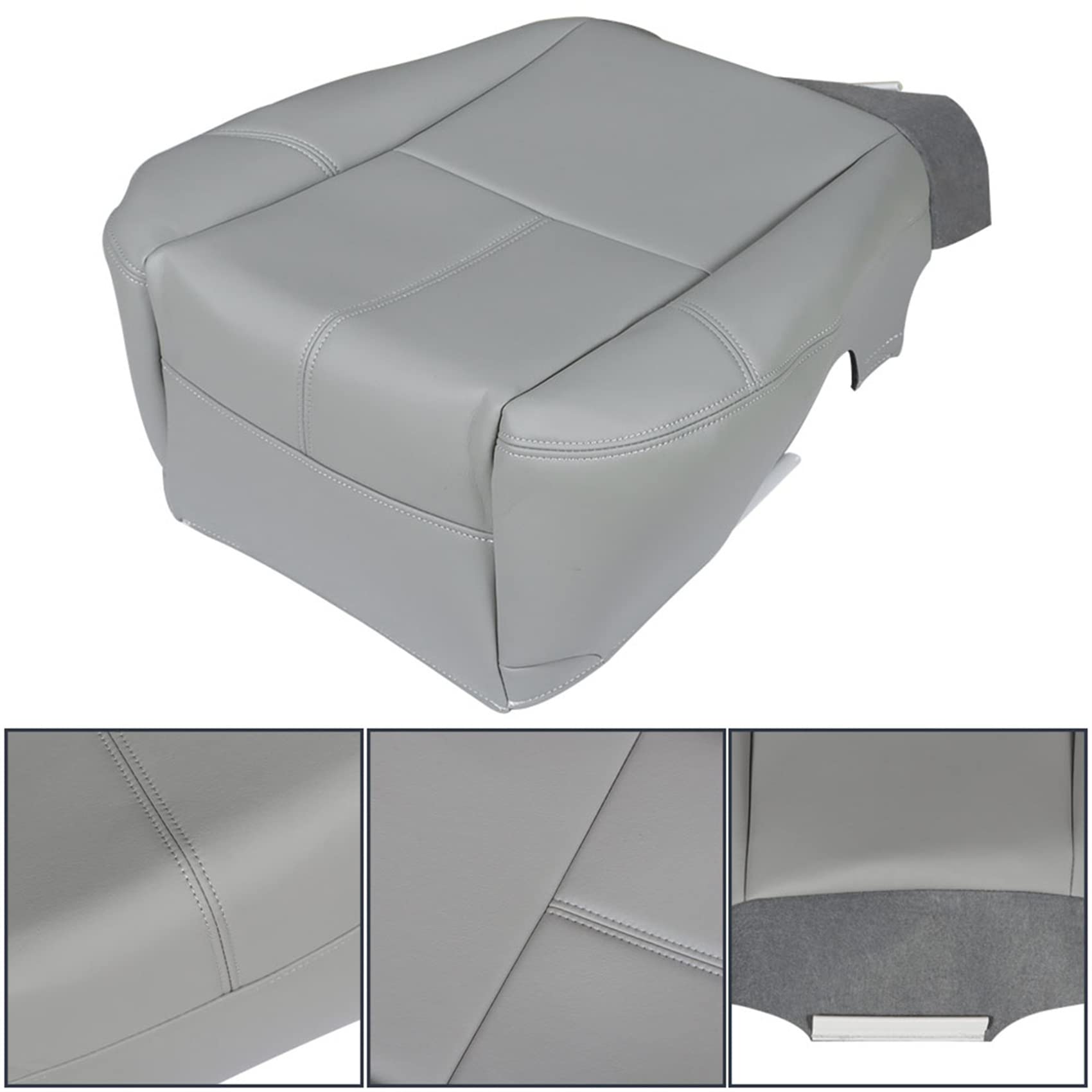 labwork Driver Bottom Leather Seat Cover Bucket Seat Replacement for Chevy Silverado 2007-2014 Grey