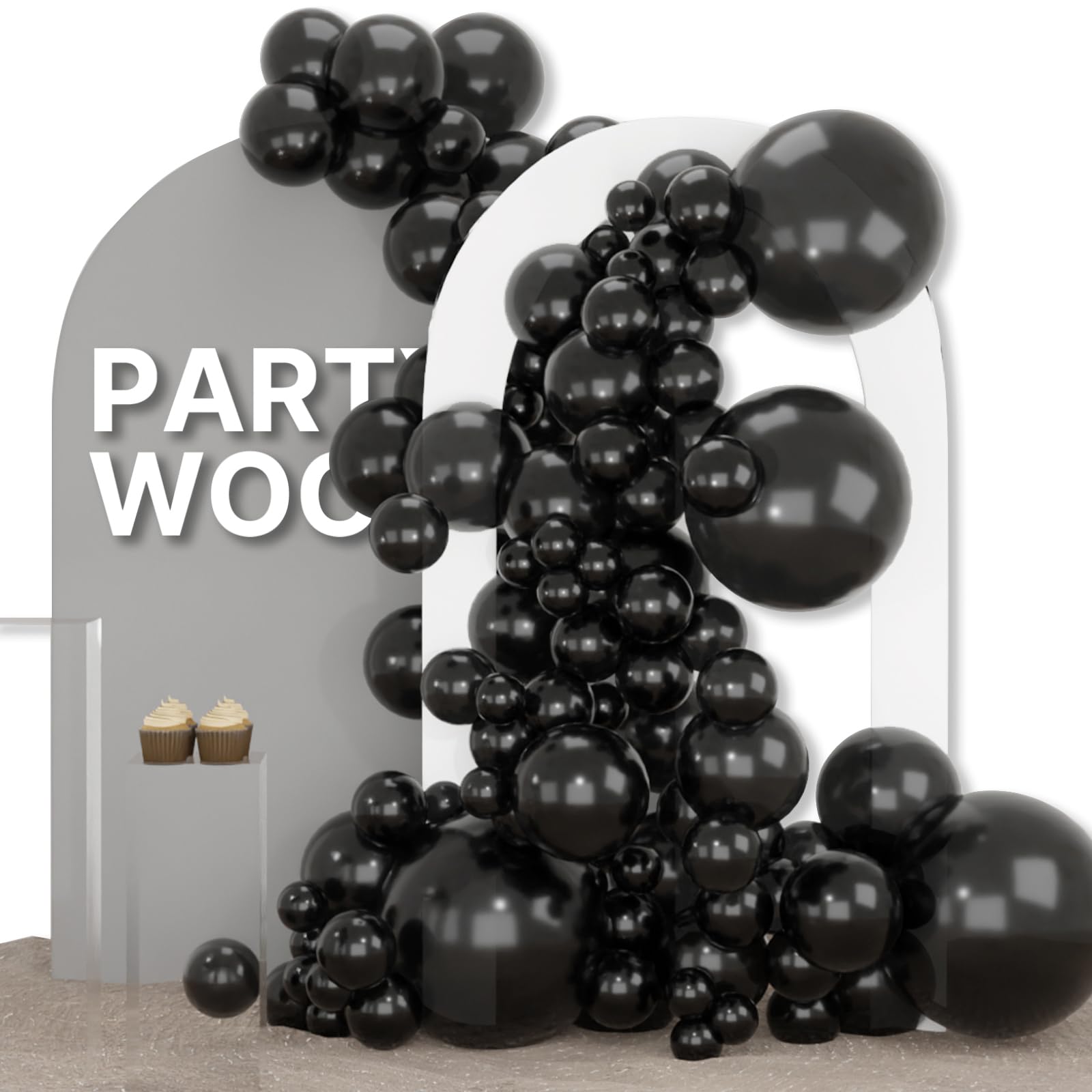 PartyWoo Black Balloons 155 pcs Different Sizes Pack of 18 12 10 5 Inch Matte Black Latex Balloon Arch Kit Garland for Graduation Halloween New Year Anniversary Birthday Party Decorations Black-Y18
