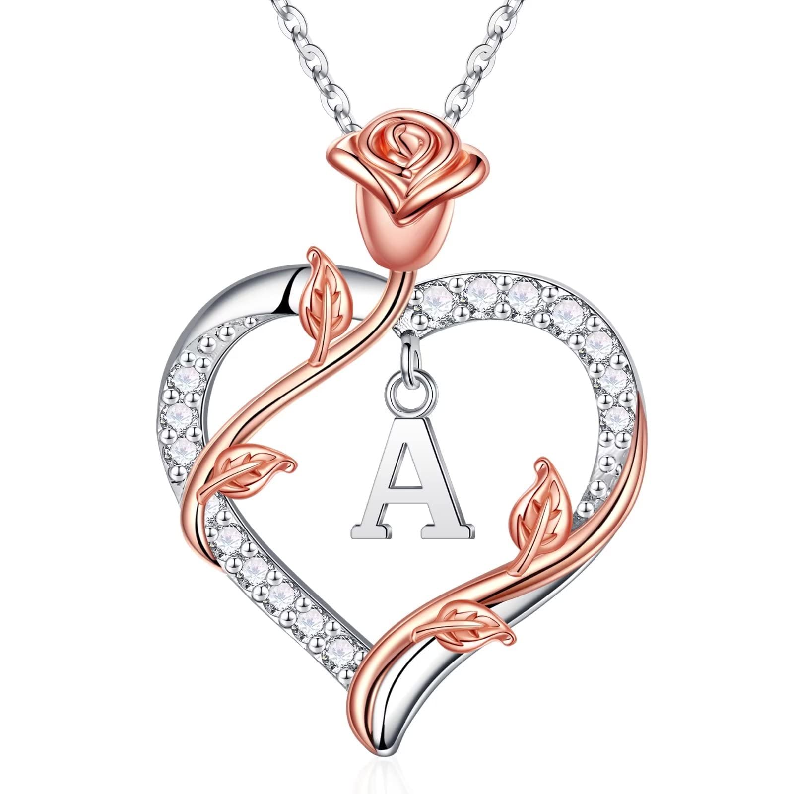 Iefil Wife Christmas Gifts Ideas - Anniversary Women Gifts, Birthday Gifts for Women, Stocking Stuffers for Wife, Christmas Gifts for Her Girlfriend Mom | Rose Heart Initial A Necklaces for Women