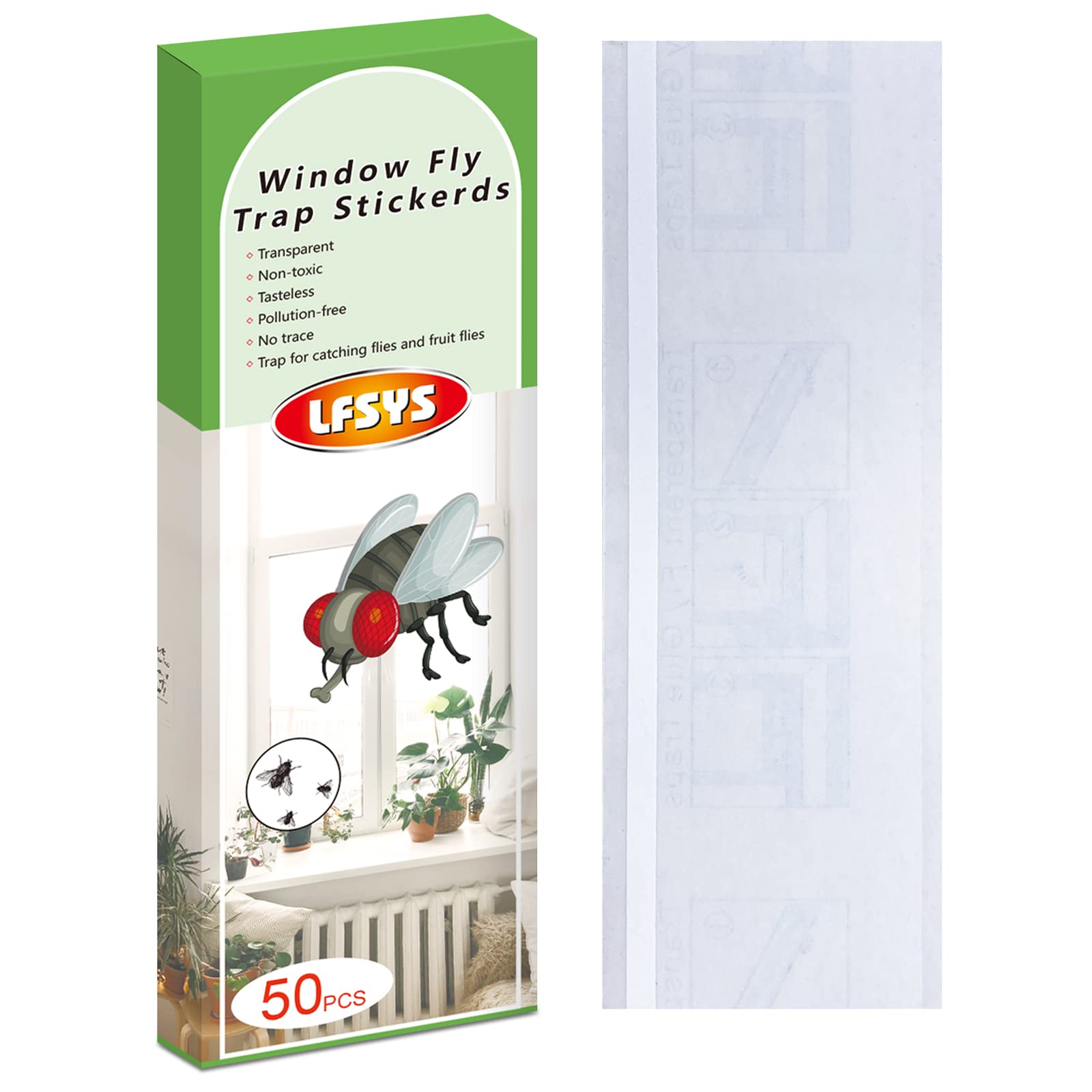 LFSYS 50 Pack Window Fly Traps, Fruit Fly Traps for Indoors, Fly Paper Sticky Strips, Fly Traps for Indoors Clear