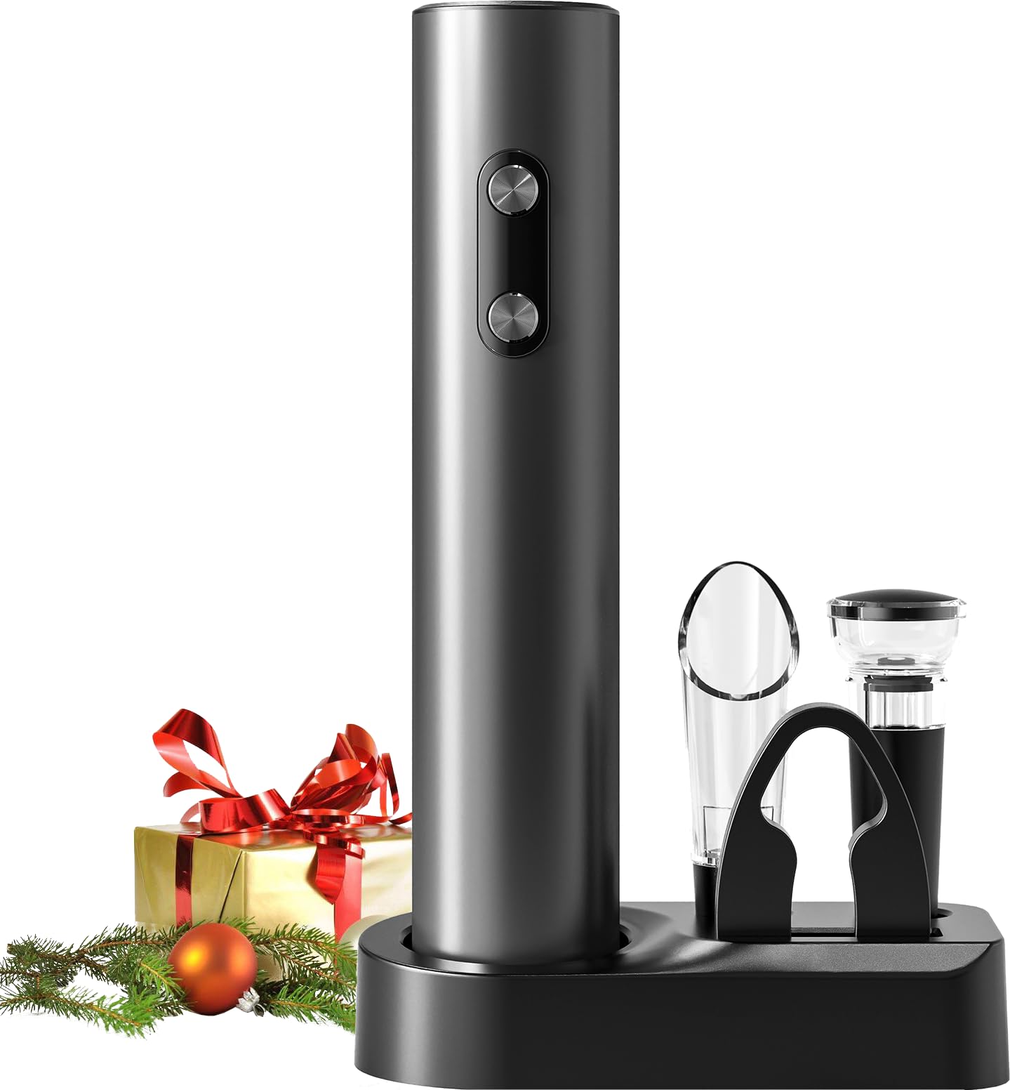 AtomDream Tech Electric Wine Opener Set, Electric Wine Bottle Opener with Storage Base/Wine Aerator Pourer/Foil Cutter/Wine Stopper (Black, Battery Operated, 4 x AA Batteries Not Included)