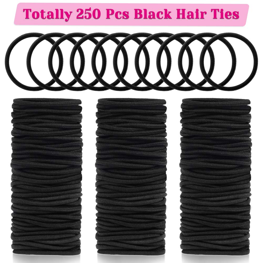 Anezus 250 Pcs Black Elastics Small Hair Ties Elastics Small Hair Rubber Bands Accessories Ponytail Holders for Women Girls Baby Toddlers Men with Thick Straight Curly Hair, 3 mm