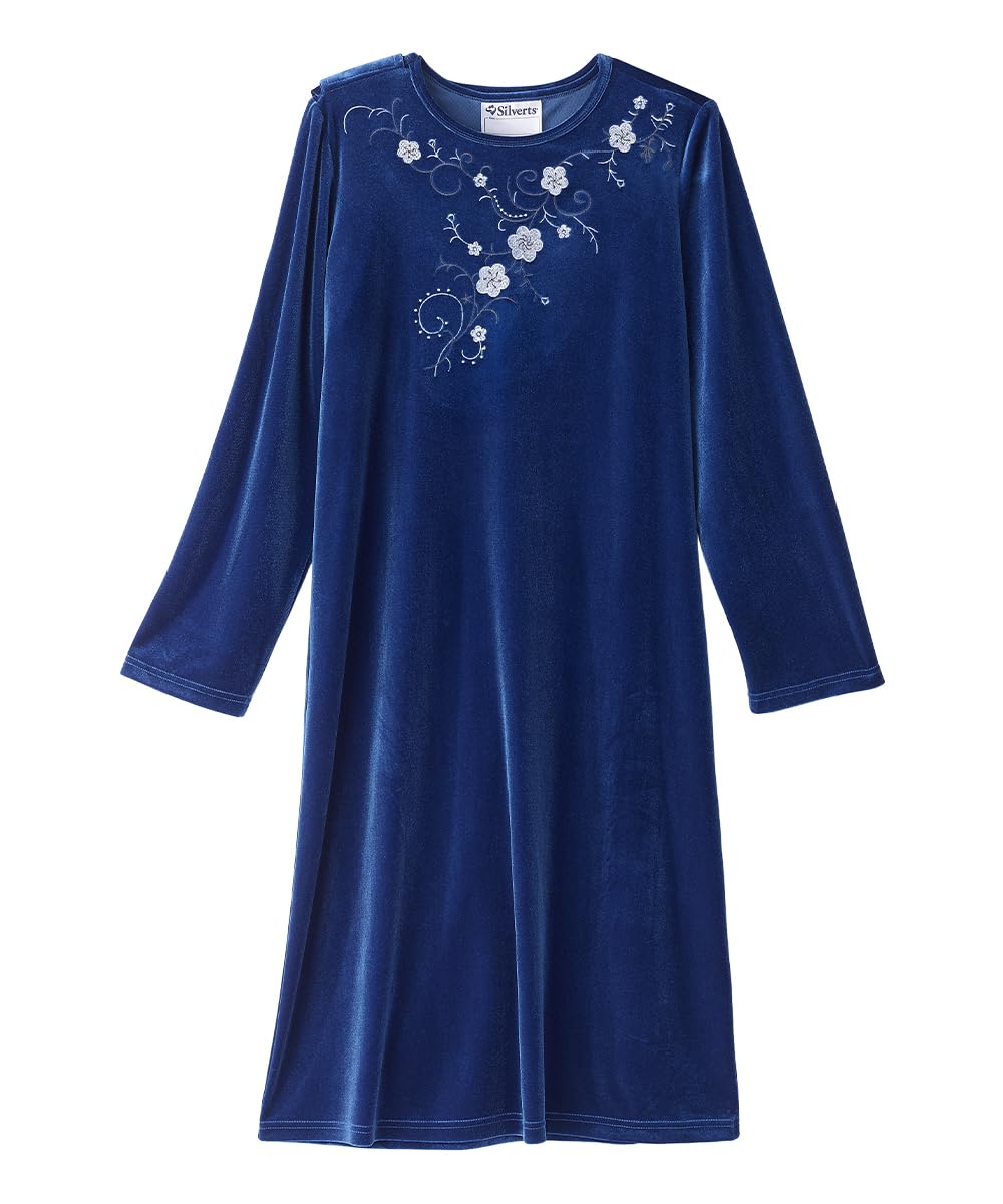 Silvert's Adaptive Clothing & Footwear Women’s Open Back Velvet Dress for Seniors - Royal Blue LGE