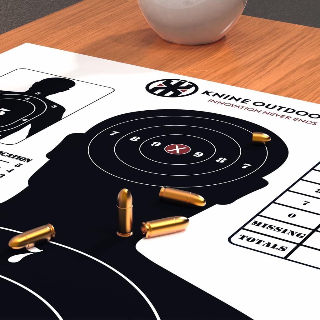 KNINE OUTDOORS Shooting Targets Paper, 23 x35 inch, Bulk for Hunting, Handguns, Pistols, Rifles, Silhouette with Red Bullseye, Black Design (10 Pack)