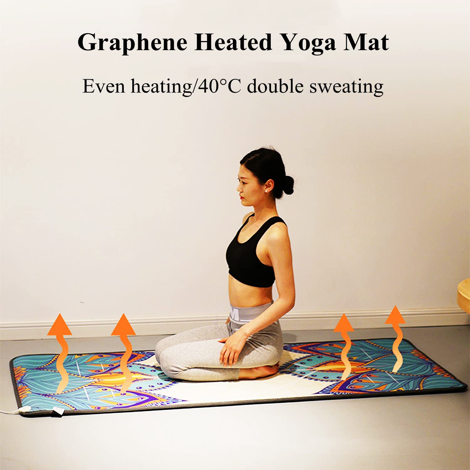 Portable Heated Yoga Mat, Adjustable Temperature Heated Floor Mat, Non-Slip Electric Heating Pad Ideal for Yoga, Hot Yoga, Pilates, Fitness, Exercise,Blooming