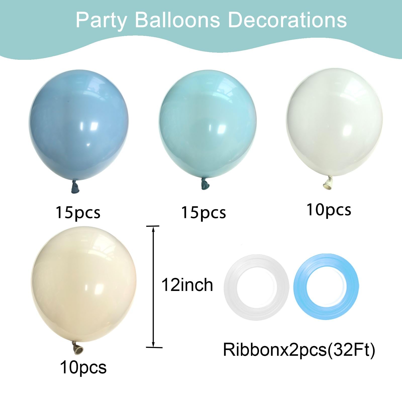 Dusty Blue White Balloons Set, 50pcs 12 Inch Dusty Blue Balloons Blue Sand White Balloon for Party Decorations Adult Party Wedding Party Decoration