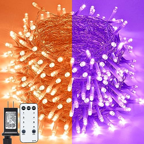 ZHOUDUIDUI Purple and Orange Halloween Lights, 800LED 330FT String Lights 8 Modes Timer Plug in Waterproof Indoor Outdoor Christmas for Garden Party Decoration, JT-EL/FC300V0200