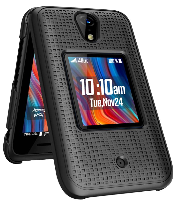 Nakedcellphone Case for Schok Flip 2022 Phone, Slim Hard Shell Protector Cover with Grid Texture for T-Mobile/Boost/Metro SC3218B SC3218T - Black