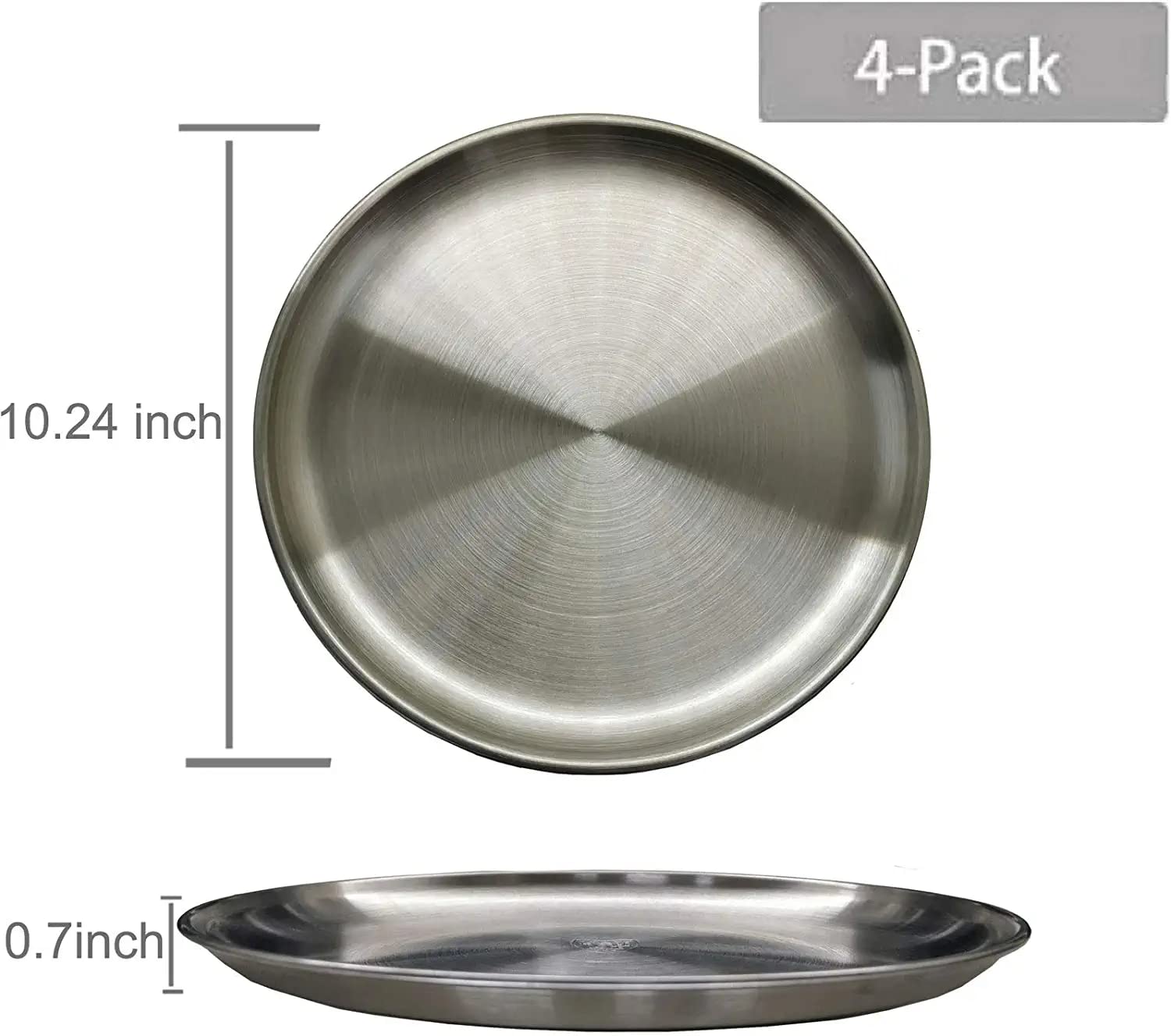 JXHAPY Reusable Brushed Metal Dinner Plates-Stainless Steel Round Plates,Dinner Plate Dish Heavy Duty Kitchenware Round Metal Plates | Dishwasher Safe |Use for BBQ Steak (10 Inch 4 Pack)