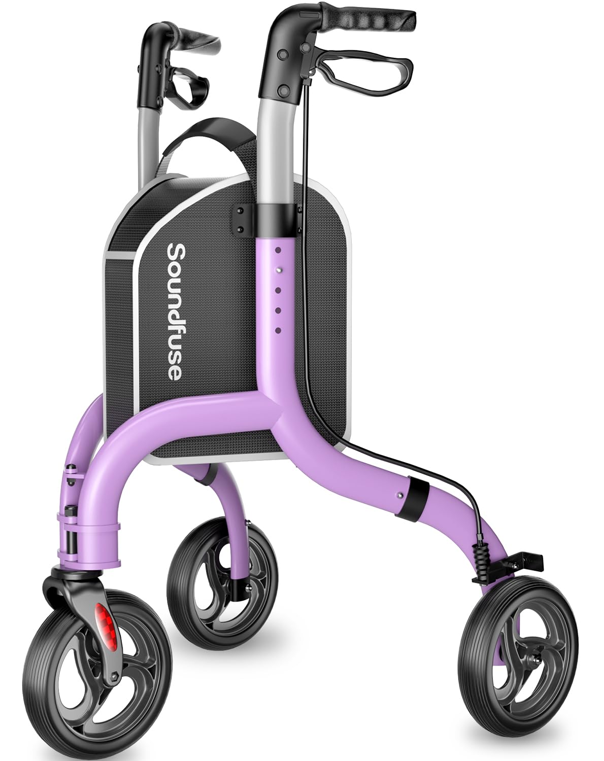 SOUNDFUSE 3 Wheel Walkers for Seniors, Lightweight Foldable Aluminum Rollator Walker, Height Adjustable Three Wheel Walker, Purple