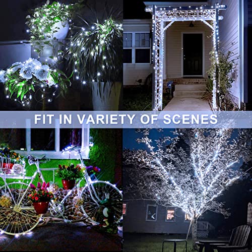 JMEXSUSS White Solar String Lights Outdoor Waterproof, 2 Pack Each 33FT 100 LED Solar Fairy Lights, 8 Modes Solar Christmas Lights for Outside Tree Garden Patio Wedding Decorations
