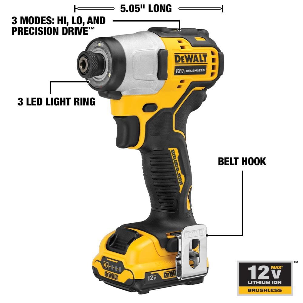 DEWALT XTREME 12V MAX* Impact Driver Kit, 1/4-Inch (DCF801F2)