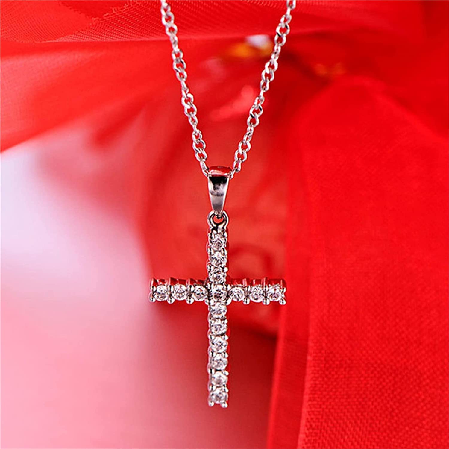 Sterling Silver Cross Pendant Necklace for Women, Rhinestone Cross Necklace Cubic Zirconia Cross Necklace for Women Nice Processed