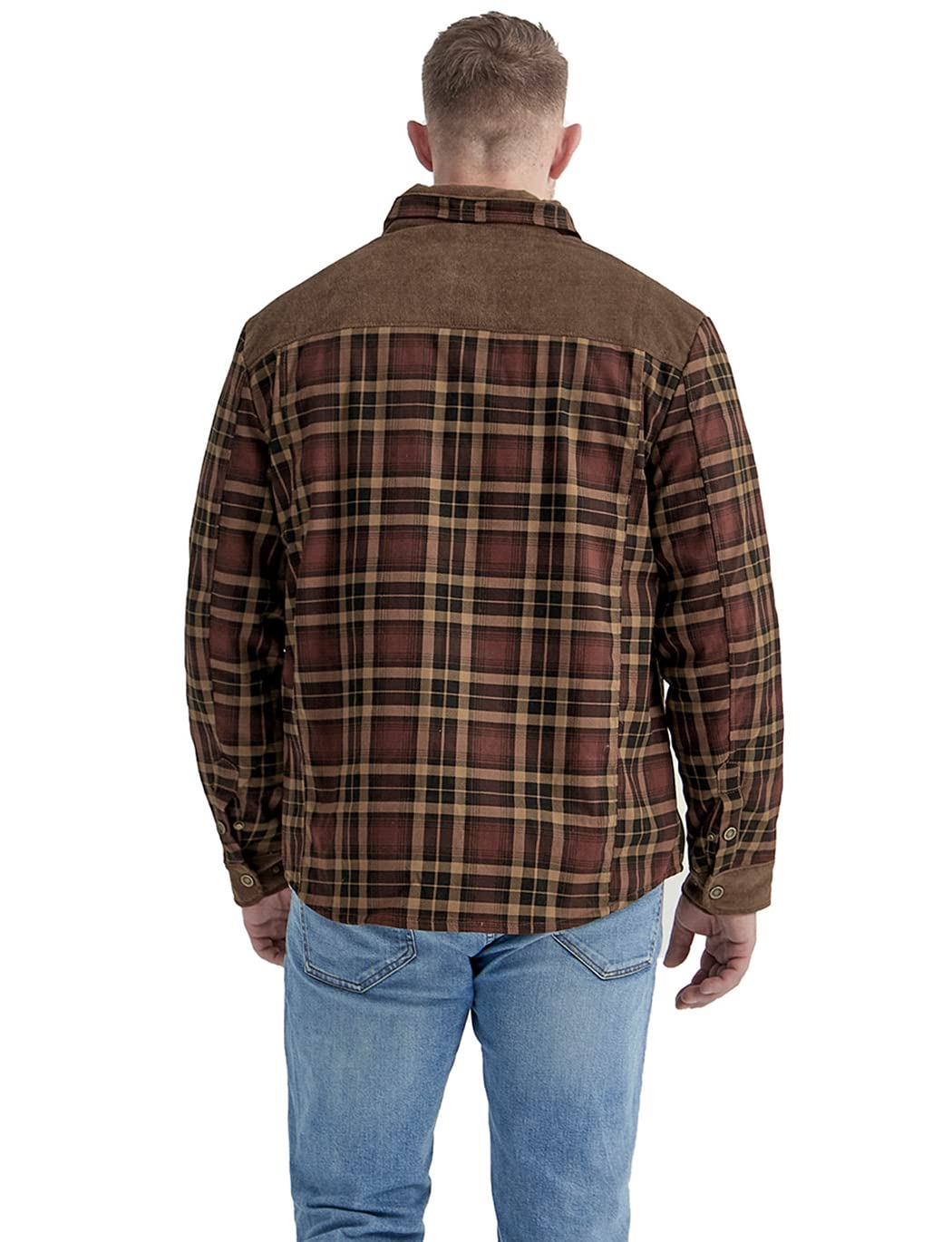 Haellun Men's Long Sleeve Sherpa Lined Shirt Jacket Flannel Plaid Fleece Coats (Large, Coffee)