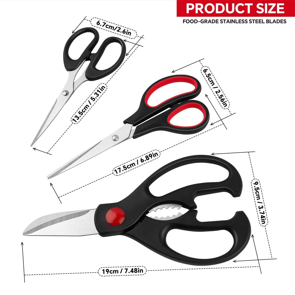 Kitchen Shears Set - QtoiKce Kitchen Scissors 3 Pack All Purpose Poultry Shears,Stainless Steel Sharp Utility Cooking Scissors for Home