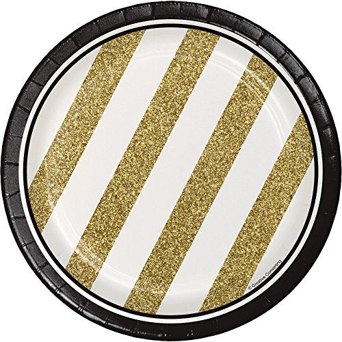 Creative Converting 8-Count Sturdy Style 7-Inch Paper Dessert Plates, Black and Gold