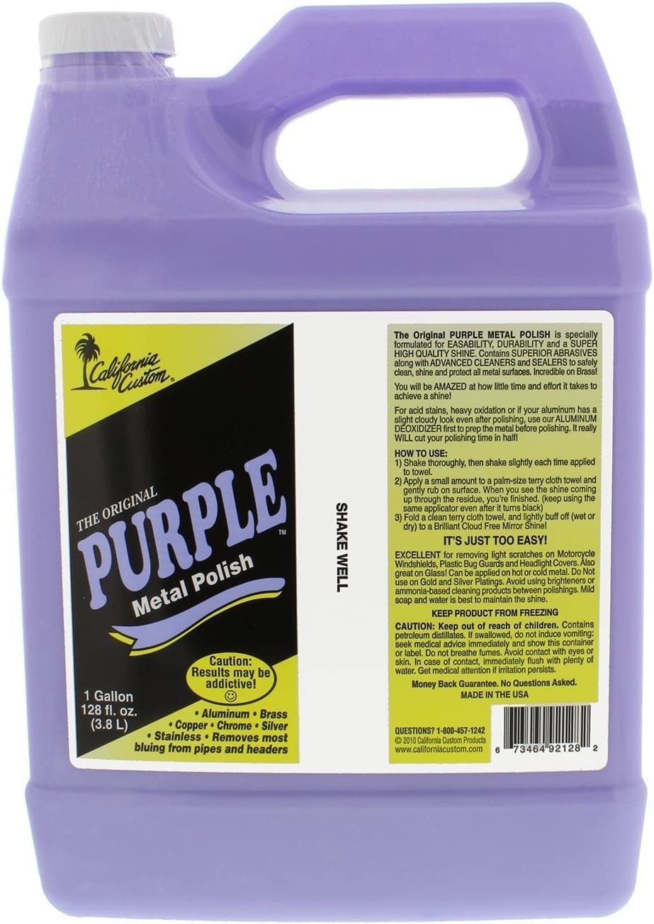 CALIFORNIA CUSTOM Products – Purple Metal Polish 1 Gallon Size - No Silicone, Body Shop Safe, Great for Aluminum, Brass, Copper, Chrome, Silver, Stainless and Gold, Motorcycle, Boat, RV