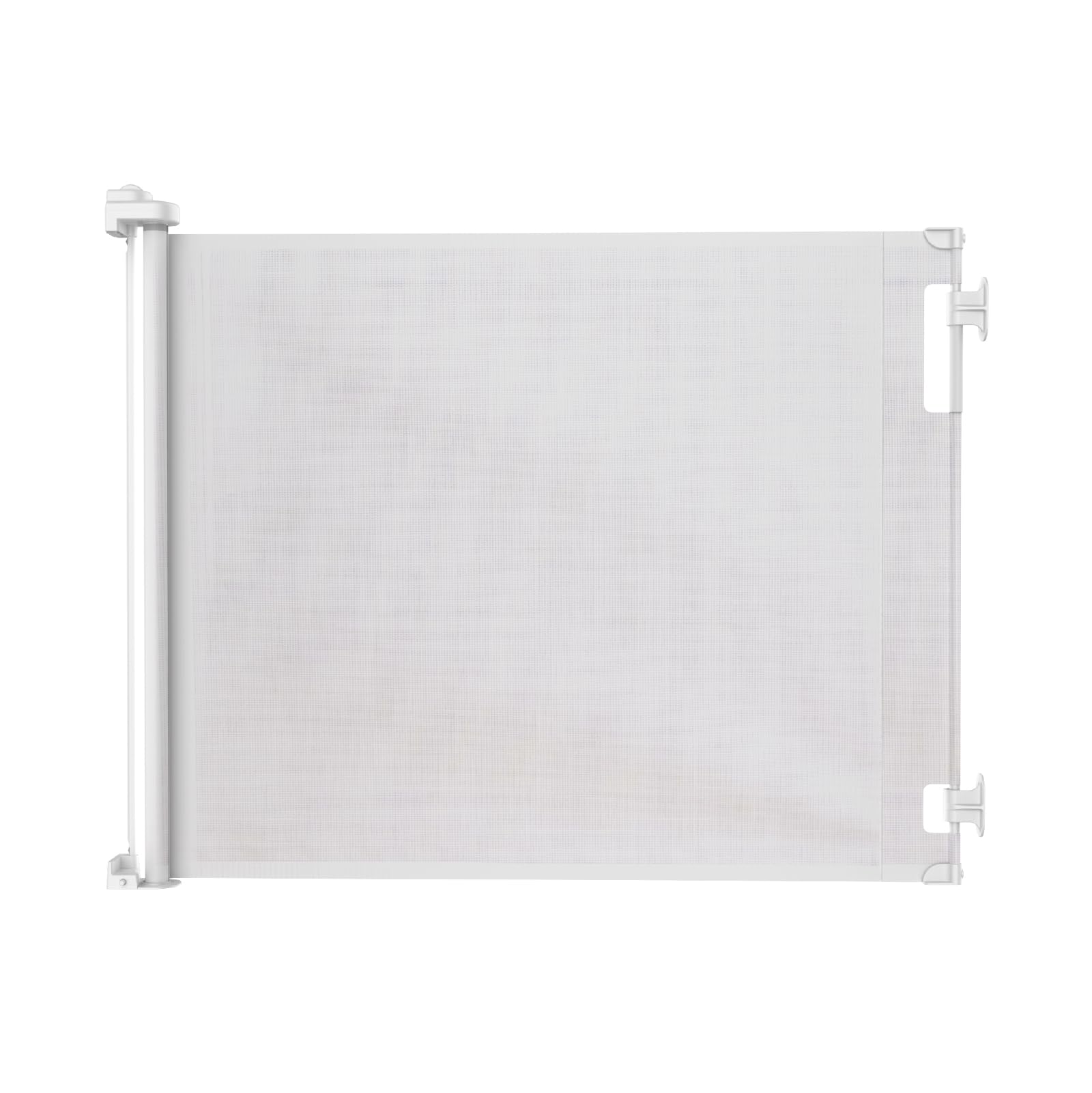 Retractable Baby Gate Perma Child Safety 33" Tall x 71” Wide, Mesh, for Stairs, Doorways, Dogs, Pets, Indoor, Outdoor, One-Handed Operation, Locking, Easy Install, Hardware Mount, White