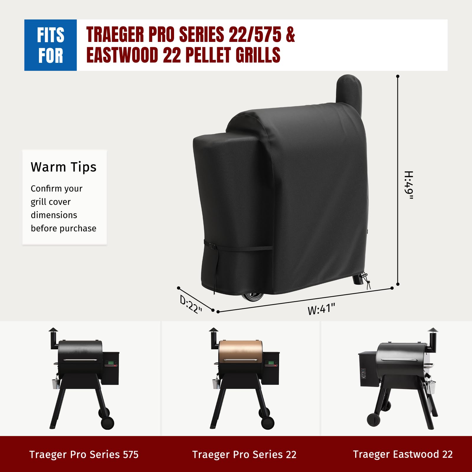 SHINESTAR Grill Cover for Traeger Pro 22 & 575 Series, Waterproof Smoker Grill Cover Compatible with Traeger Lil Tex Elite, Eastwood & Z Grills 550B, Double Straps, Adjustable Drawstring
