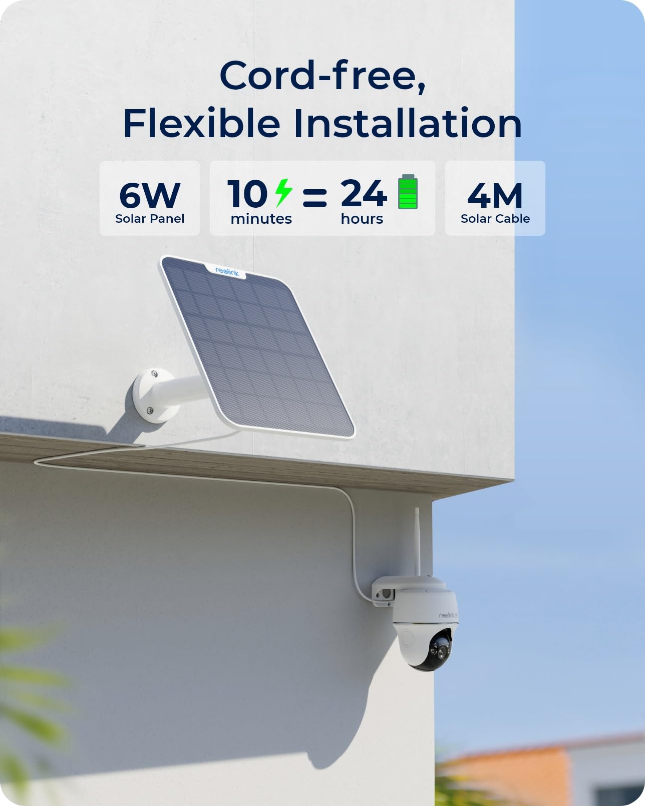 REOLINK First 4K Solar Security Cameras Wireless Outdoor, Argus PT 4K+ 6W Solar Panel, 360° Pan Tilt Solar Battery Outdoor Camera with 8MP Color Night Vision, 2.4/5 GHz Wi-Fi, No Monthly Fee