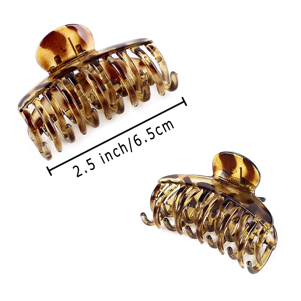 DEEKA 3 PCS 2.5 Inch Tortoise Shell Hair Claw Clips Double Row Teeth Plastic Hair Jaw Clips Hair Barrettes Thick Medium Thin Hair Clips for Women